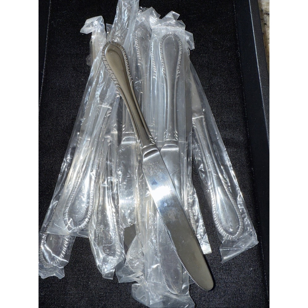 FARBERWARE BREEZE Pattern Glossy Stainless Flatware 12 Knives Feathered Tip 5234